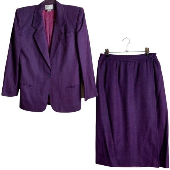 Vintage 70s-80s Schrader Separates Wool Skirt Suit Pink & Purple Est. M - Picture 5 of 16
